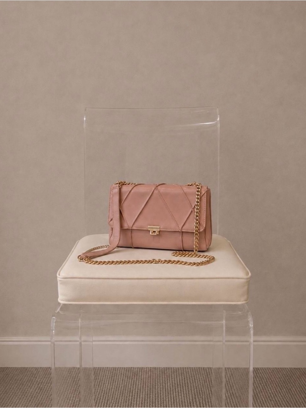 Zara pink/nude quilted clutch bag with gold chain straps